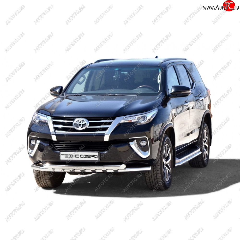 9 599 р. Защита переда труба двойная крашенная d63,5, Техно Сфера Toyota Fortuner AN160 дорестайлинг (2015-2020) (Черный глянец)  с доставкой в г. Тамбов