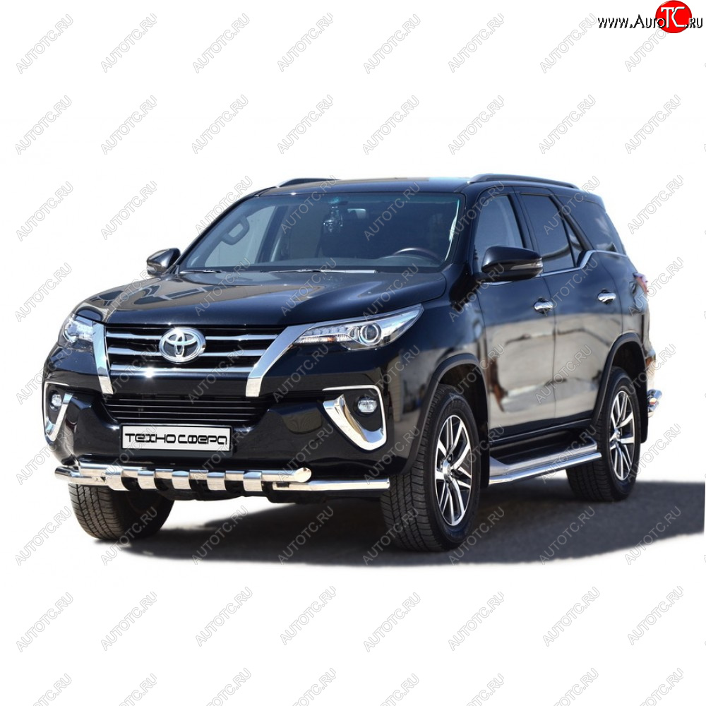 12 399 р. Защита переда труба двойная люкс крашенная d63.5, Техно Сфера Toyota Fortuner AN160 дорестайлинг (2015-2020) (Черный матовый)  с доставкой в г. Тамбов