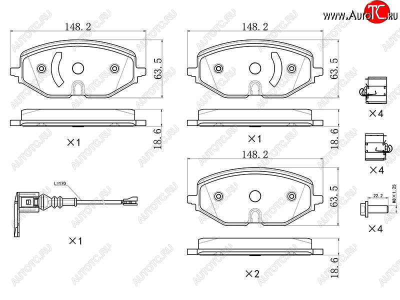 1 739 р. Колодки тормозные перед FL-FR SAT  Skoda Octavia  A8 (2019-2022), Volkswagen Golf  8 (2019-2024) (с датчиком износа и крепления)  с доставкой в г. Тамбов