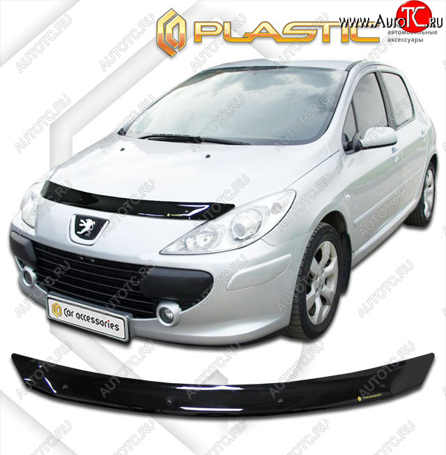 1 839 р. Дефлектор капота (рынок России) CA-Plastic  Peugeot 307  универсал (2005-2008) рестайлинг (Classic черный)  с доставкой в г. Тамбов