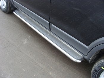 Защита порогов с площадкой (лист нержавейка, 42,4 мм) ТСС Тюнинг Chevrolet Captiva (2013-2016) 2-ой рестайлинг