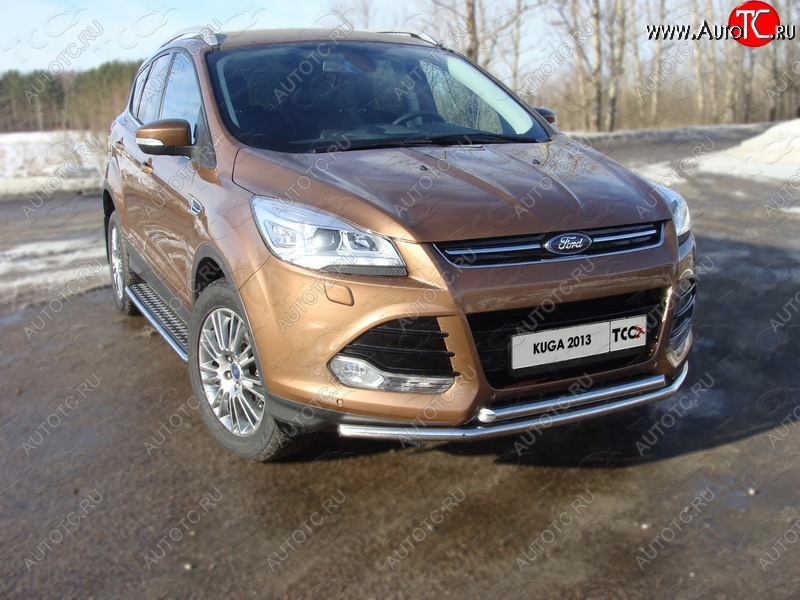 12 999 р. Защита передняя двойная d42,4*42,4 мм ТСС Тюнинг Ford Kuga 2 дорестайлинг (2013-2016) (нержавейка)  с доставкой в г. Тамбов