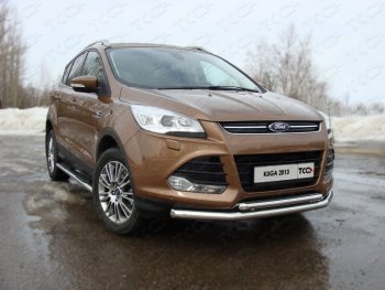 15 299 р. Защита передняя двойная d42,4*42,4 мм ТСС Тюнинг Ford Kuga 2 дорестайлинг (2013-2016) (нержавейка)  с доставкой в г. Тамбов. Увеличить фотографию 1