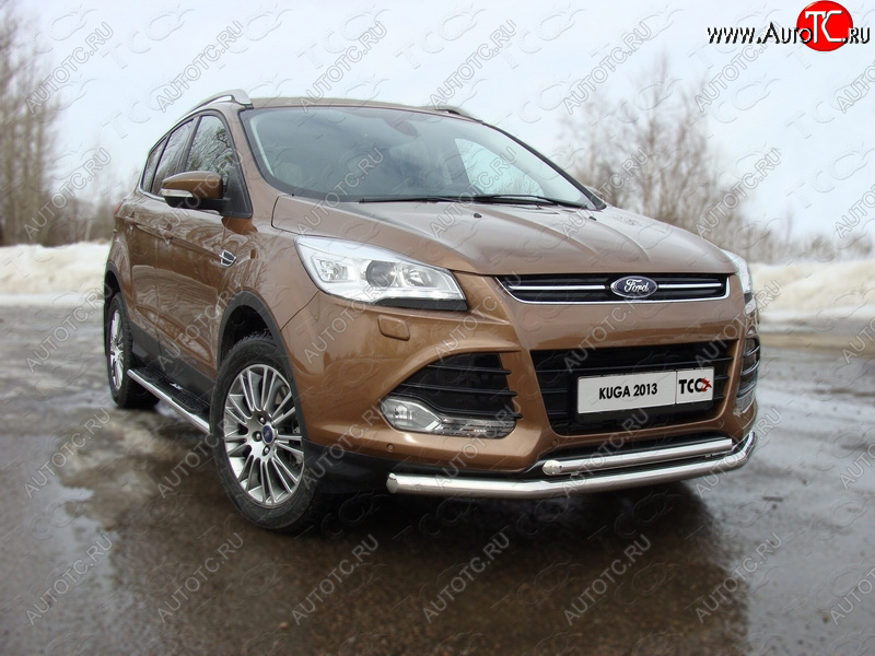 15 299 р. Защита передняя двойная d42,4*42,4 мм ТСС Тюнинг Ford Kuga 2 дорестайлинг (2013-2016) (нержавейка)  с доставкой в г. Тамбов