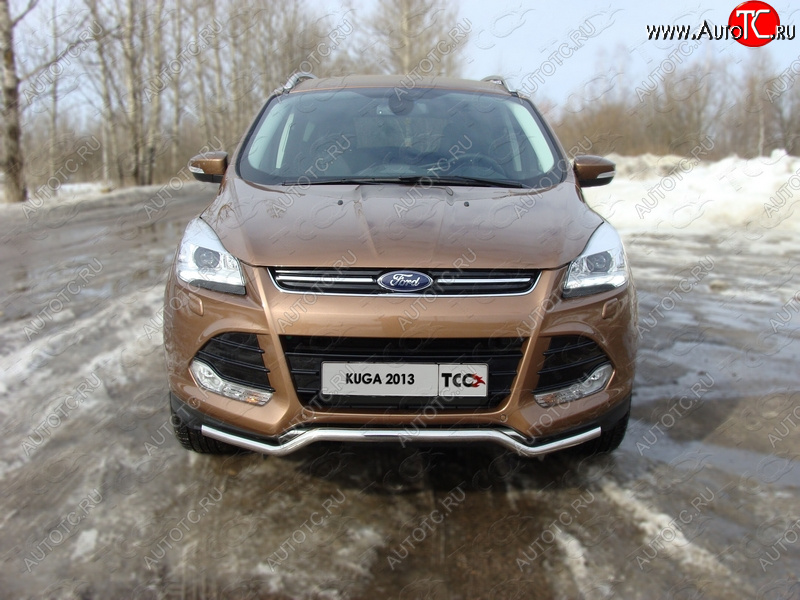 10 949 р. Защита переднего бампера нижняя d42,4 мм ТСС Тюнинг Ford Kuga 2 дорестайлинг (2013-2016) (нержавейка)  с доставкой в г. Тамбов