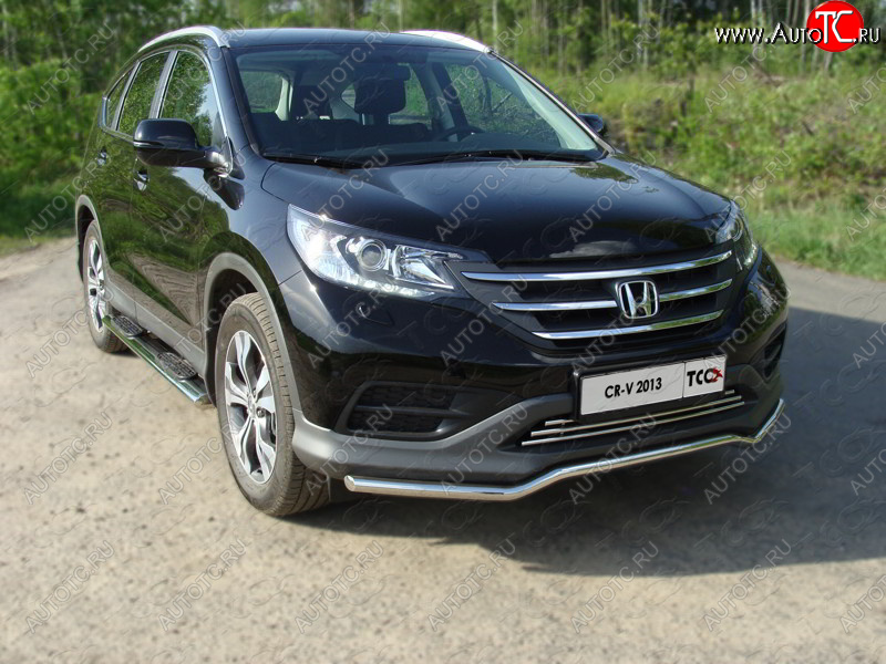 28 849 р. Пороги овальные с накладкой 120х60 мм ТСС Тюнинг Honda CR-V RM1,RM3,RM4 дорестайлинг (2012-2015) (серые)  с доставкой в г. Тамбов