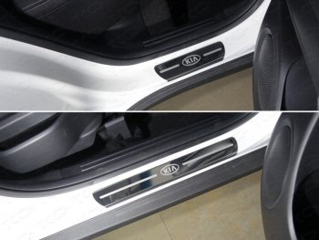 Накладки на порожки салона ТСС Тюнинг KIA Soul  PS (2017-2019) рестайлинг (лист зеркальный логотип Kia)