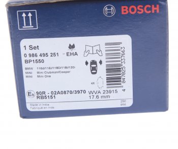 2 859 р. Колодки тормозные передние (4шт.) BOSCH BMW 1 серия E81 хэтчбэк 3 дв. рестайлинг (2007-2012)  с доставкой в г. Тамбов. Увеличить фотографию 4