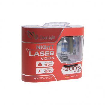 Лампа 12V H7 55W +200% (2шт.) Night Laser Vision CLEARLIGHT Chevrolet Equinox дорестайлинг (2009-2015)