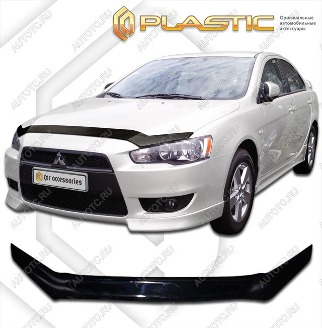 1 839 р. Дефлектор капота CA-Plastic  Mitsubishi Lancer  10 (2007-2017) седан дорестайлинг, хэтчбэк дорестайлинг, седан рестайлинг, хэтчбек 5 дв рестайлинг (Classic черный)  с доставкой в г. Тамбов