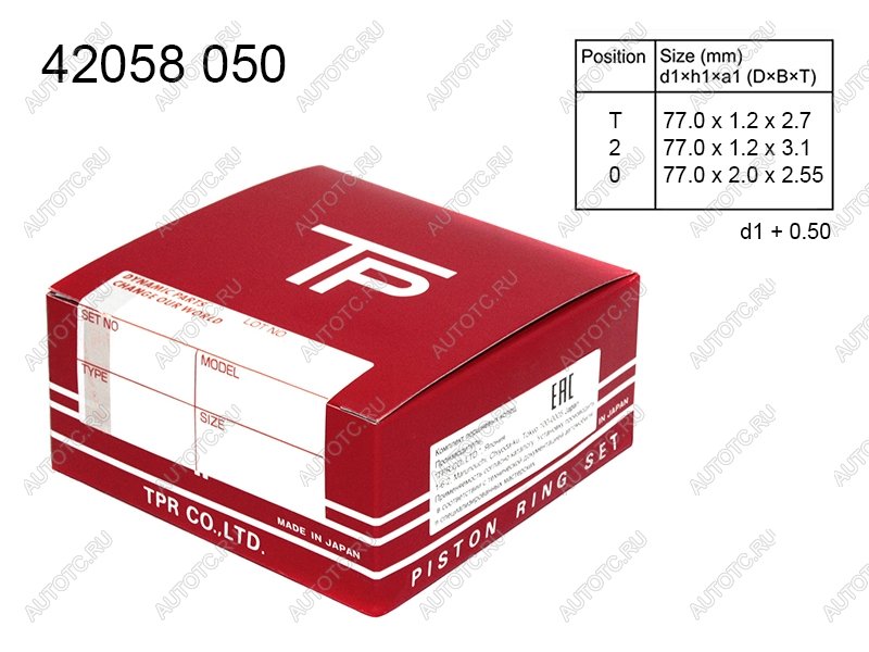 2 869 р. Кольца поршневые (комплект) 0,50 G4FG TPR Hyundai i20 PB хэтчбэк дорестайлинг (2008-2012)  с доставкой в г. Тамбов