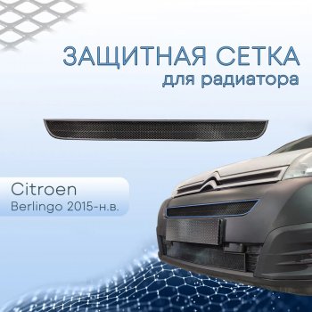 2 399 р. Защитная сетка в бампер (верх, ячейка 3х7 мм) Alfeco Стандарт CITROEN Berlingo B9 рестайлинг (2015-2022) (Чёрная)  с доставкой в г. Тамбов. Увеличить фотографию 1