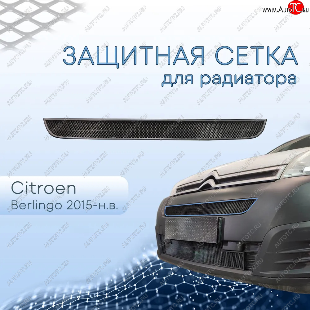 2 399 р. Защитная сетка в бампер (верх, ячейка 3х7 мм) Alfeco Стандарт CITROEN Berlingo B9 рестайлинг (2015-2022) (Чёрная)  с доставкой в г. Тамбов