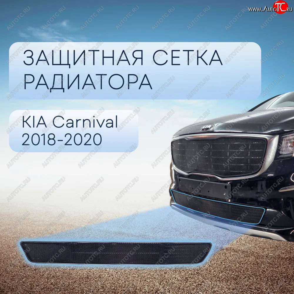 3 399 р. Защитная сетка в бампер (низ, ячейка 3х7 мм) Alfeco Стандарт KIA Carnival YP минивэн рестайлинг (2018-2020) (Чёрная)  с доставкой в г. Тамбов