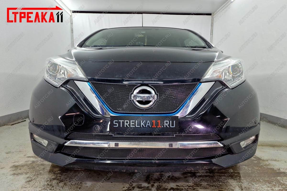 4 749 р. Защита радиатора (низ, Medalist X, 2 части) Стрелка11 Стандарт Nissan Note 2 E12 рестайлинг (2016-2020) (черная)  с доставкой в г. Тамбов