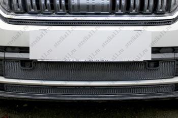 4 299 р.  Защита радиатора (низ 2 части) Стрелка11 Стандарт  Skoda Kodiaq  NU7 (2017-2021) дорестайлинг (черная)  с доставкой в г. Тамбов. Увеличить фотографию 1