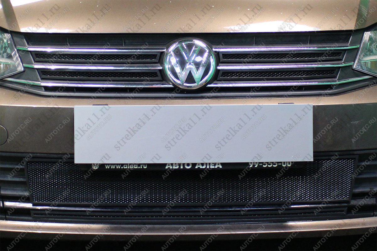 3 679 р. Защита радиатора (4 части верх) Стрелка11 Стандарт  Volkswagen Polo  5 (2015-2020) седан рестайлинг (черная)  с доставкой в г. Тамбов