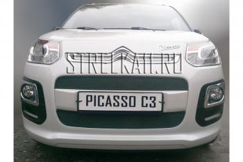 1 459 р. Зимняя заглушка решетки радиатора (верх) Стрелка11 CITROEN C3 Picasso рестайлинг (2013-2017) (черная)  с доставкой в г. Тамбов. Увеличить фотографию 2