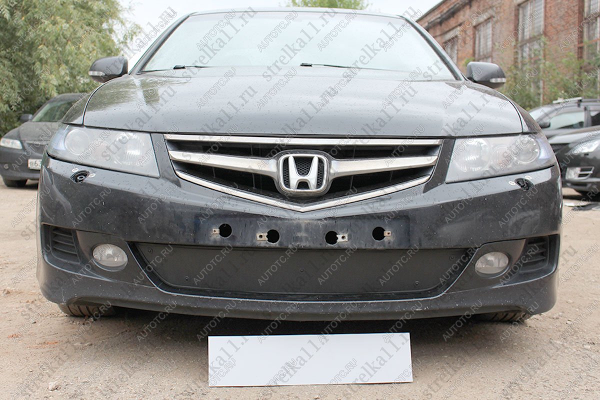 969 р. Зимняя заглушка решетки радиатора Стрелка11  Honda Accord  7 CM (2006-2008) универсал рестайлинг (черная)  с доставкой в г. Тамбов