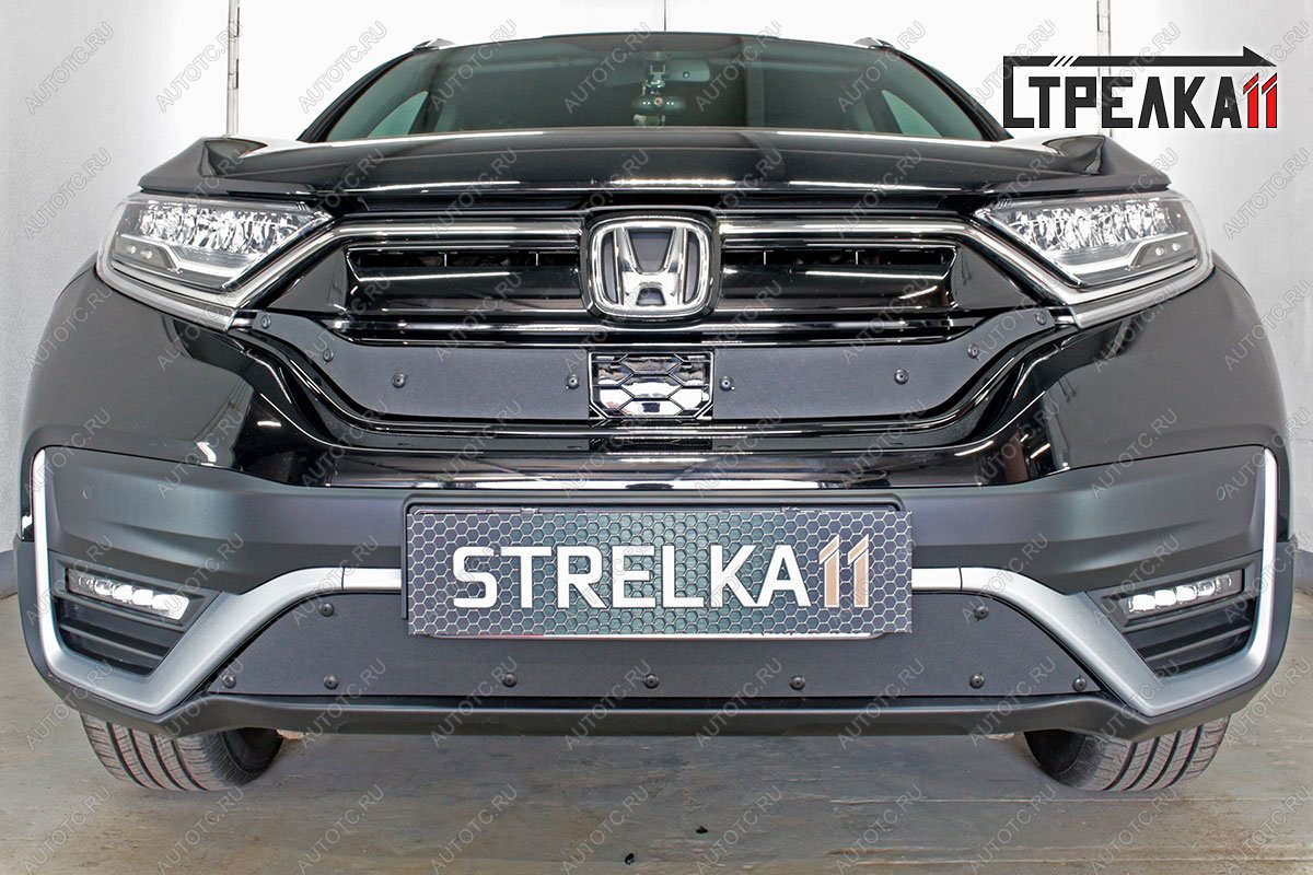 1 199 р. Зимняя заглушка решетки радиатора (верх 2 части) Стрелка11 Honda CR-V RW,RT рестайлинг (2019-2022) (черная)  с доставкой в г. Тамбов