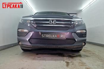 969 р. Зимняя заглушка решетки радиатора (низ) Стрелка11  Honda Pilot  YF6 (2016-2019) дорестайлинг (черная)  с доставкой в г. Тамбов. Увеличить фотографию 2