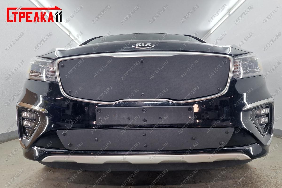 1 459 р. Зимняя заглушка решетки радиатора (низ) Стрелка11  KIA Carnival  YP (2018-2020) минивэн рестайлинг (черная)  с доставкой в г. Тамбов