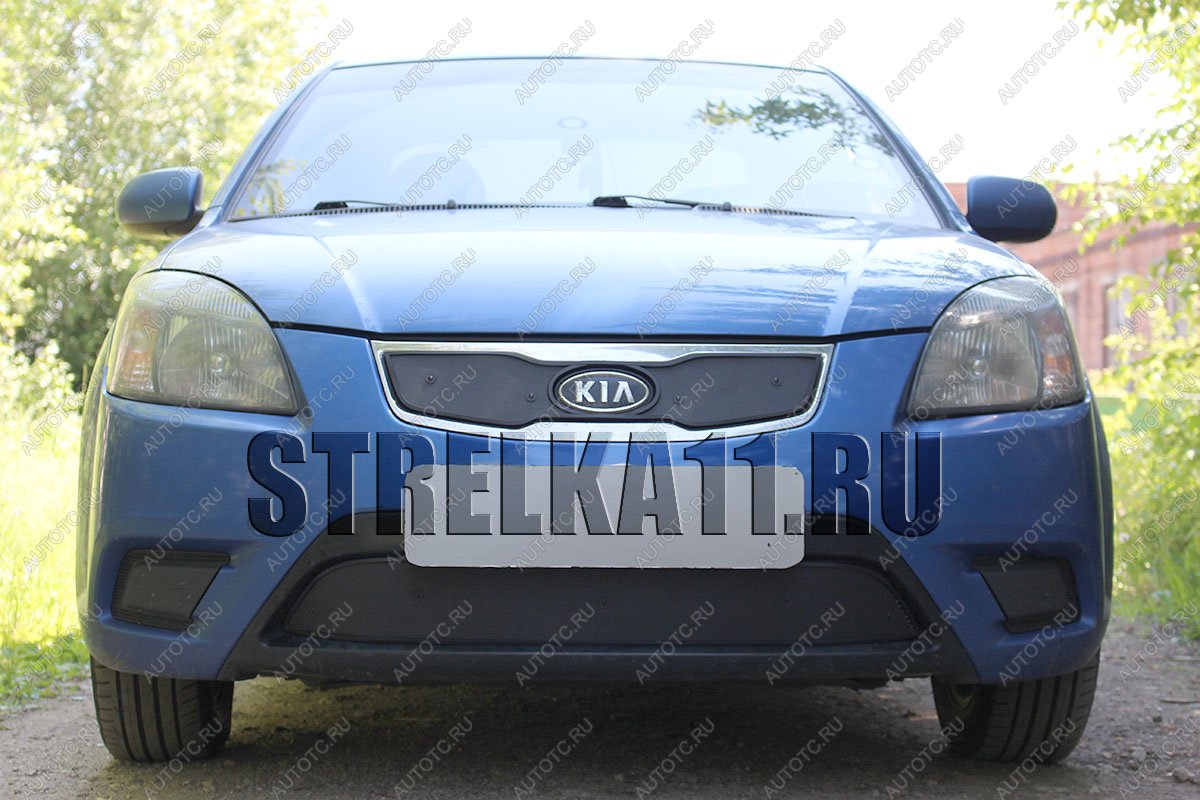 799 р. Зимняя заглушка решетки радиатора (верх) Стрелка11  KIA Rio  2 JB (2009-2011) рестайлинг седан, рестайлинг, хэтчбэк 5 дв. (черная)  с доставкой в г. Тамбов