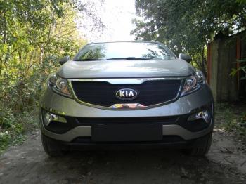 969 р. Зимняя заглушка решетки радиатора (верх) Стрелка11   KIA Sportage  3 SL (2010-2014) дорестайлинг (черная)  с доставкой в г. Тамбов. Увеличить фотографию 2