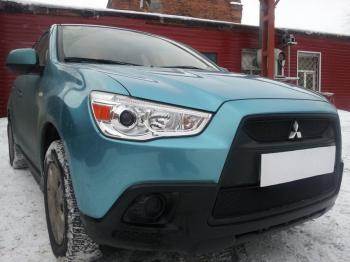 799 р. Зимняя заглушка решетки радиатора (верх, 2 части) Стрелка11 Mitsubishi ASX дорестайлинг (2010-2012) (черная)  с доставкой в г. Тамбов. Увеличить фотографию 2