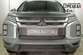 Зимняя заглушка решетки радиатора (середина) Стрелка11 Mitsubishi (Митсубиси) ASX (АСХ) (2019-2024) 3-ий рестайлинг  (черная)