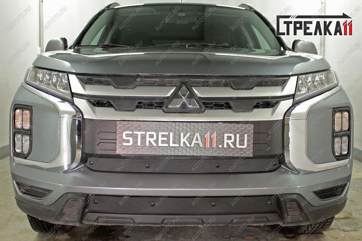 799 р. Зимняя заглушка решетки радиатора (середина) Стрелка11  Mitsubishi ASX (2019-2024) 3-ий рестайлинг (черная)  с доставкой в г. Тамбов