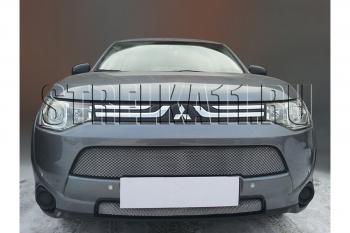 599 р. Зимняя заглушка решетки радиатора (верх) Стрелка11 Mitsubishi Outlander GF дорестайлинг (2012-2014) (черная)  с доставкой в г. Тамбов. Увеличить фотографию 2