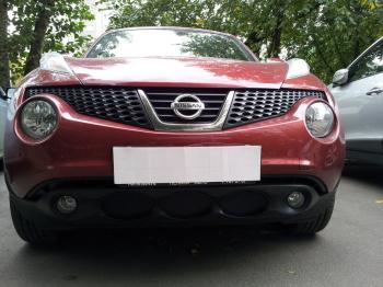 969 р. Зимняя заглушка решетки радиатора Стрелка11 Nissan Juke 1 YF15 дорестайлинг (2010-2014) (черная)  с доставкой в г. Тамбов. Увеличить фотографию 2