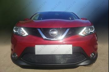 599 р. Зимняя заглушка решетки радиатора Стрелка11  Nissan Qashqai  2 (2013-2019) J11 дорестайлинг (черная)  с доставкой в г. Тамбов. Увеличить фотографию 2