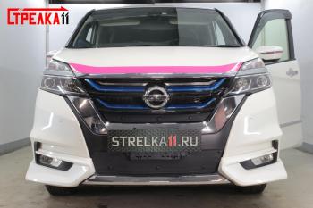 799 р. Зимняя заглушка решетки радиатора (верх) Стрелка11  Nissan Serena  C27 (2016-2019) минивэн дорестайлинг (черная)  с доставкой в г. Тамбов. Увеличить фотографию 2