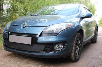 969 р. Зимняя заглушка решетки радиатора (верх) Стрелка11 Renault Megane купе 3 дв. 2-ой рестайлинг (2014-2016) (черная)  с доставкой в г. Тамбов. Увеличить фотографию 2