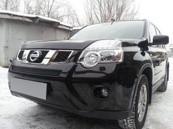 3 999 р. Защита радиатора (середина) Стрелка11 PREMIUM Nissan X-trail 2 T31 рестайлинг (2010-2015) (черная)  с доставкой в г. Тамбов. Увеличить фотографию 1