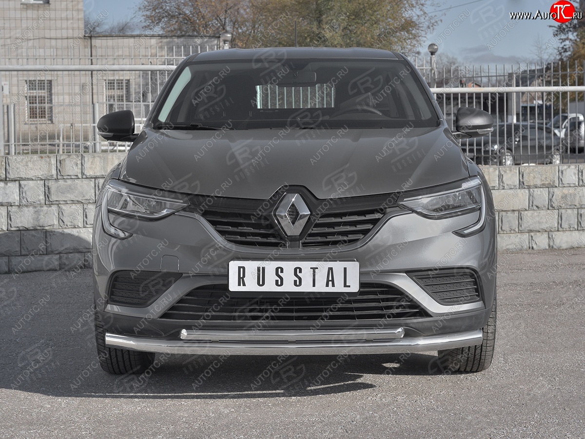 14 599 р. Защита переднего бампера (2 трубы Ø63 и 42 мм, нержавейка) Russtal Renault Arkana (2019-2024)  с доставкой в г. Тамбов