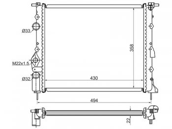 Радиатор двигателя SAT (трубчатый, 1.4 / 1.6) Renault Clio (CB,  BB), Kangoo (KC), Logan (1), Megane (BA,DA,LA,  LA,  BA,LA), Scenic (1)