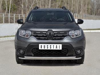 Защита переднего бампера (2 трубы Ø42 мм, нержавейка) SLITKOFF Renault (Рено) Duster (Дастер)  HM (2021-2024) HM рестайлинг