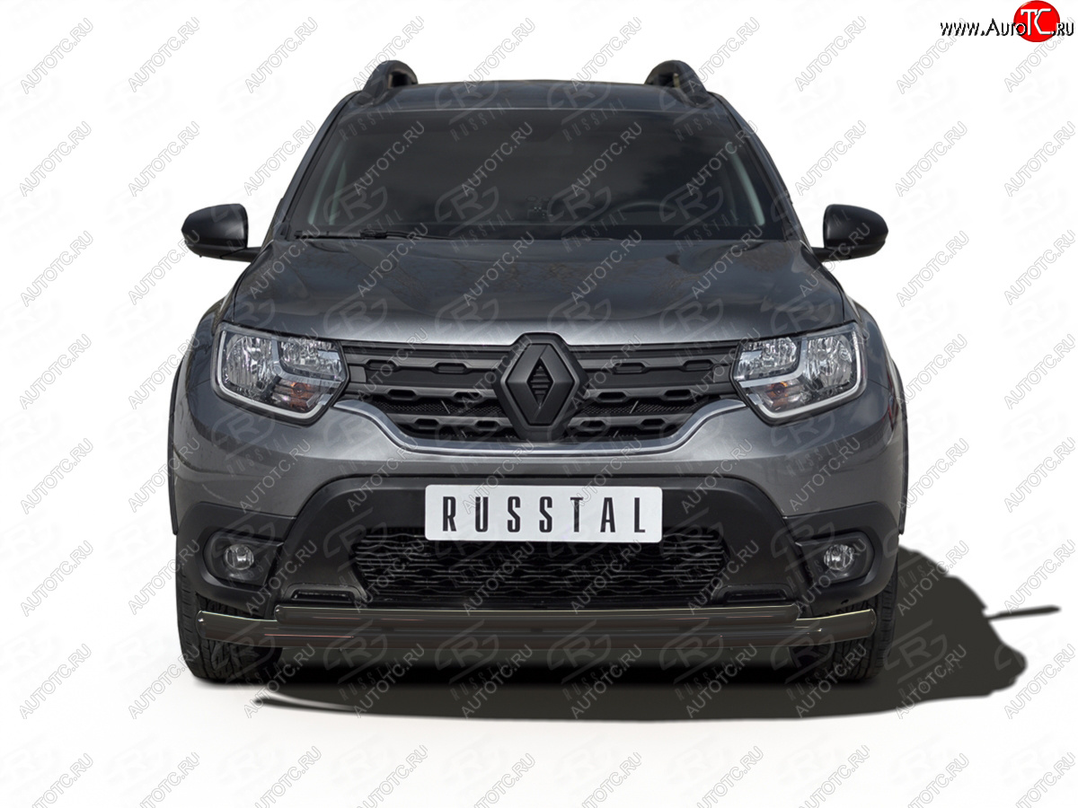 9 849 р. Защита переднего бампера (2 трубы Ø63 и 42 мм, окрашенная) SLITKOFF  Renault Duster  HM (2021-2024) рестайлинг (черный муар)  с доставкой в г. Тамбов