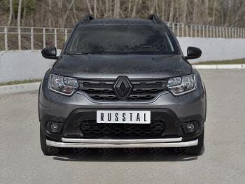 Защита переднего бампера (2 трубы Ø63 и 42 мм, нержавейка) SLITKOFF Renault (Рено) Duster (Дастер)  HM (2021-2024) HM рестайлинг