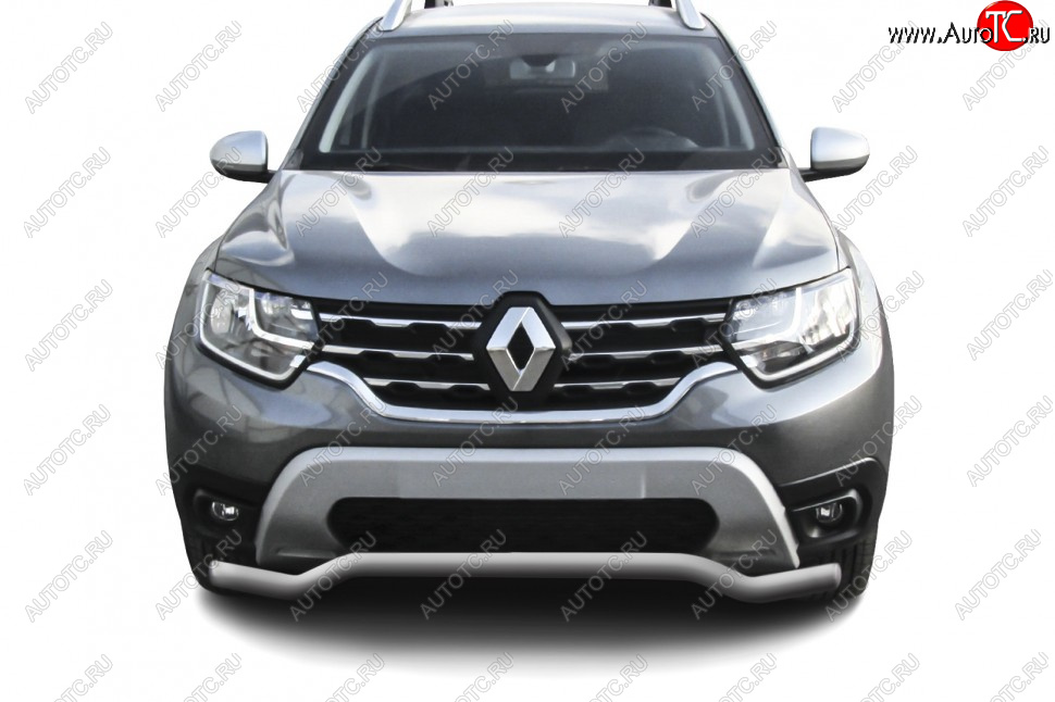 10 299 р. Защита переднего бампера Slitkoff (Ø57 мм).  Renault Duster  HM (2021-2024) рестайлинг (Сталь окрашенная, цвет серебристый)  с доставкой в г. Тамбов