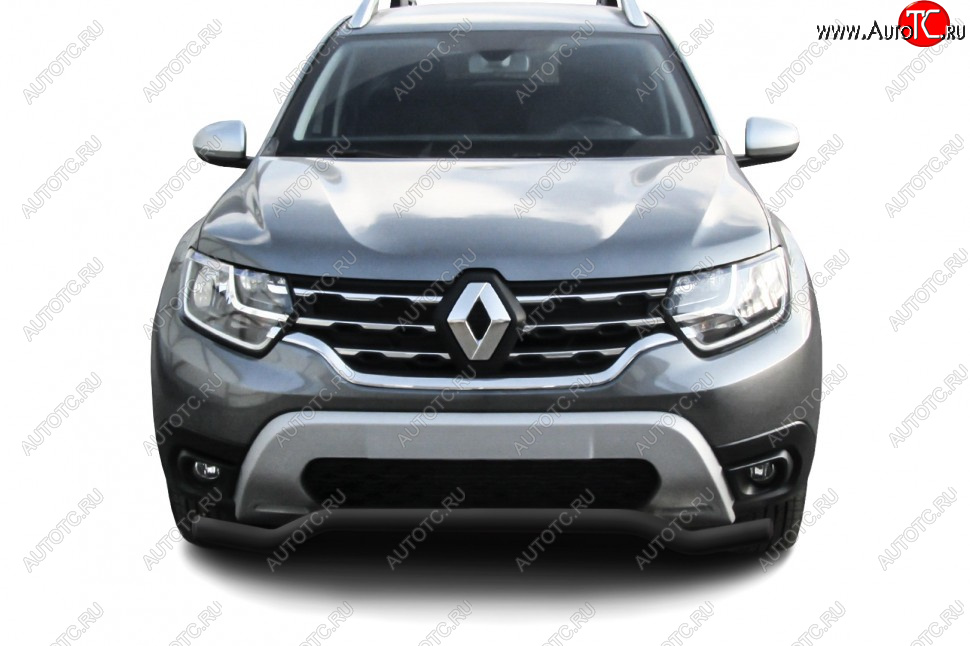 10 299 р. Защита переднего бампера Slitkoff (Ø57 мм).  Renault Duster  HM (2021-2024) рестайлинг (Сталь окрашенная, цвет черный)  с доставкой в г. Тамбов