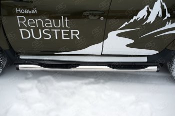 9 549 р. Пороги труба d76 с накладкой Russtal (чёрные V2) Renault Duster HS рестайлинг (2015-2021)  с доставкой в г. Тамбов. Увеличить фотографию 2