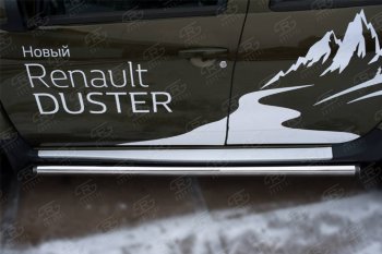 15 299 р. Защита порогов (Ø63 мм, нержавейка) Russtal Renault Duster HS рестайлинг (2015-2021) (с пластиковыми заглушками)  с доставкой в г. Тамбов. Увеличить фотографию 2