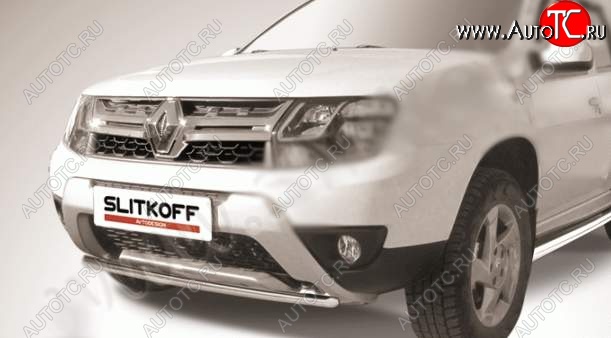 5 899 р. Защита переднего бампер Slitkoff  Renault Duster  HS (2015-2021) рестайлинг (Цвет: серебристый)  с доставкой в г. Тамбов