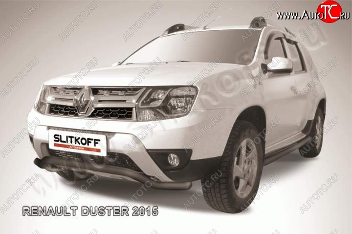 10 299 р. Защита переднего бампер (сталь окрашенная, волна 57 мм) Slitkoff  Renault Duster  HS (2015-2021) рестайлинг (Цвет: серебристый)  с доставкой в г. Тамбов