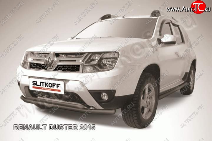 7 449 р. Защита переднего бампер Slitkoff  Renault Duster  HS (2015-2021) рестайлинг (Цвет: серебристый)  с доставкой в г. Тамбов