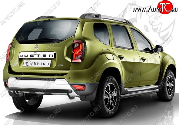 8 799 р. Защита порогов из круглой трубы диаметром 63 мм Russtal  Renault Duster  HS (2015-2021) рестайлинг (Сталь с полимерным покрытием. Цвет: чёрный )  с доставкой в г. Тамбов